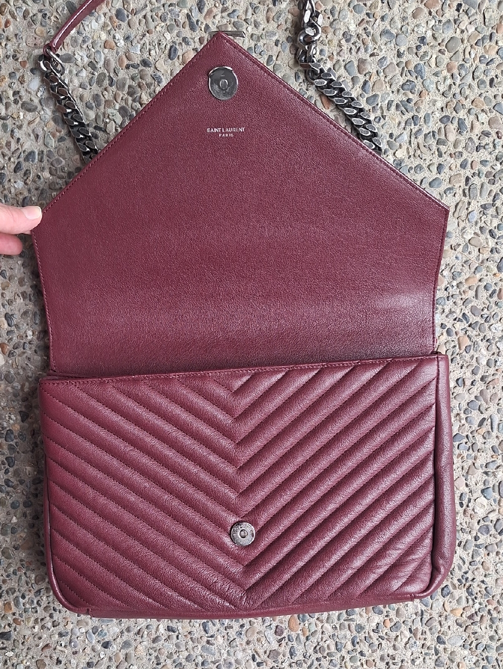 Saint Laurent YSL Chevron College Bag Burgundy Aged Black Hardware Large Size - Picture 12 of 16
